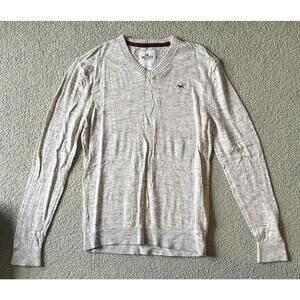 Hollister V-Neck Sweater Long Sleeve - Men’s L, White Marble